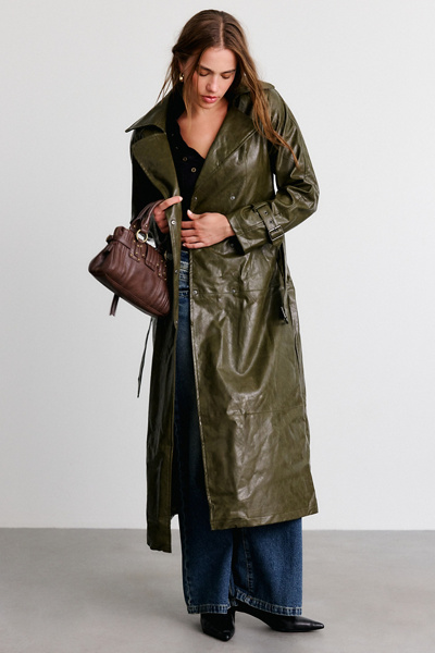 Azalea Wang Coren Long Faux Leather Trench Coat | Urban Outfitters