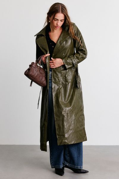 Azalea Wang Coren Long Faux Leather Trench Coat