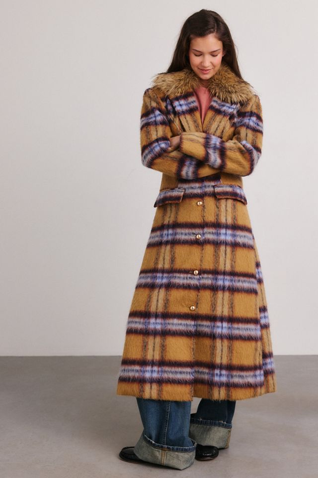 Azalea Wang Talora Faux Fur Trim Plaid Trench Coat #2