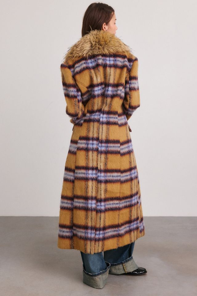 Azalea Wang Talora Faux Fur Trim Plaid Trench Coat #3