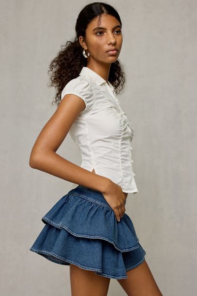 BDG Sweet Talker Tiered Ruffle Denim Mini Skirt