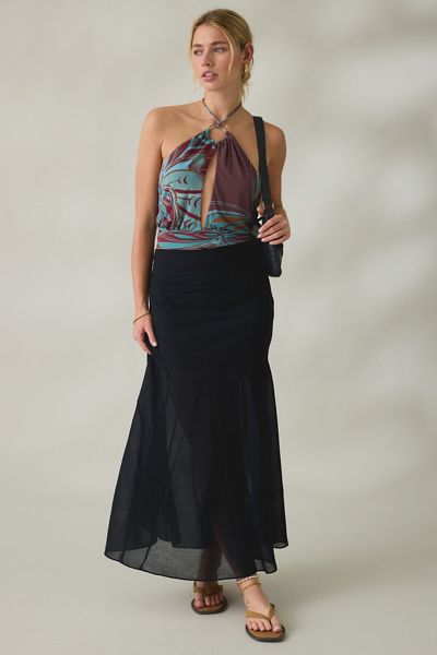 LoveShackFancy Vallis Bow Applique Lace Trim Satin Slip Midi Skirt