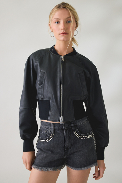 AllSaints Suri Cropped Leather Bomber Jacket | Urban Outfitters