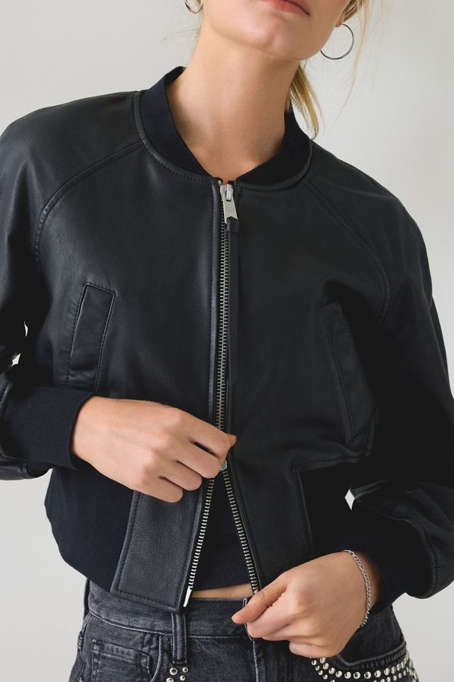 AllSaints Suri Cropped Leather Bomber Jacket | Urban Outfitters