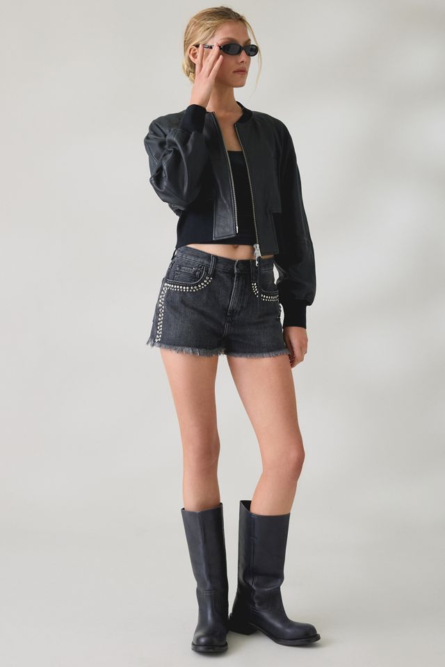 AllSaints Suri Cropped Leather Bomber Jacket | Urban Outfitters