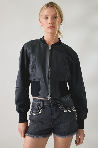 AllSaints Suri Cropped Leather Bomber Jacket