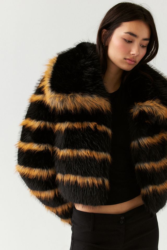 Azalea Wang Chiara Striped Faux Fur Cropped Jacket #1