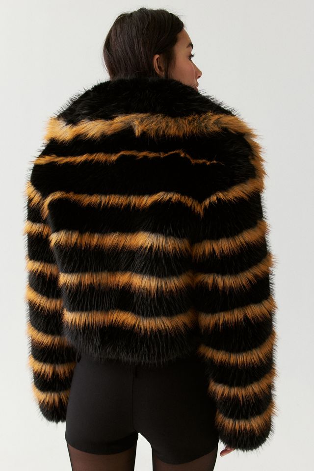 Azalea Wang Chiara Striped Faux Fur Cropped Jacket #3
