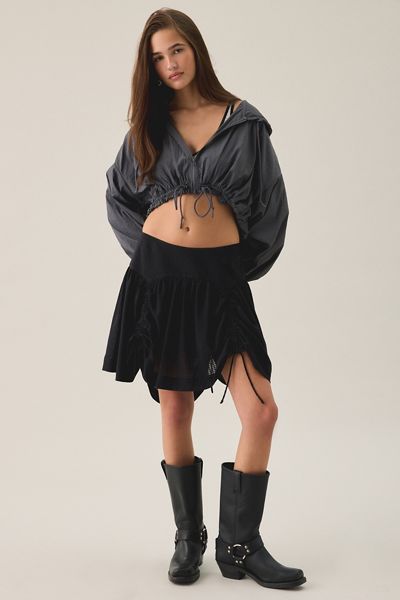 AllSaints Aria Check Ruched Tie Mini Skirt