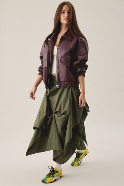 AllSaints Brynne Ruched Asymmetric Midi Skirt