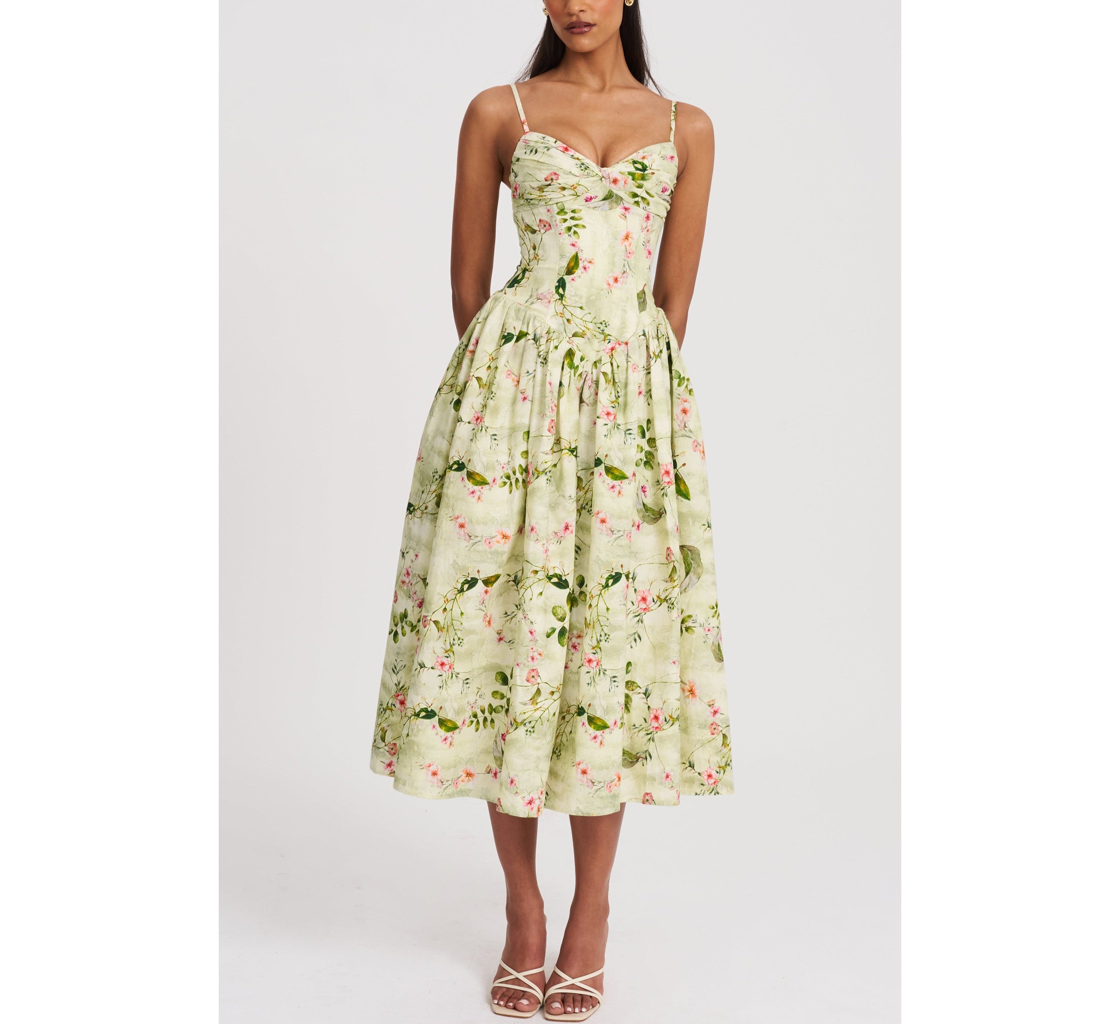 Miss Circle Jacinda Floral Ruched Linen Midi Dress