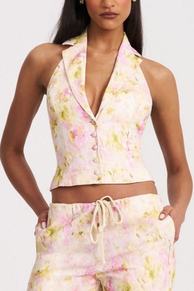 Miss Circle Lauren Floral Linen Halter Top