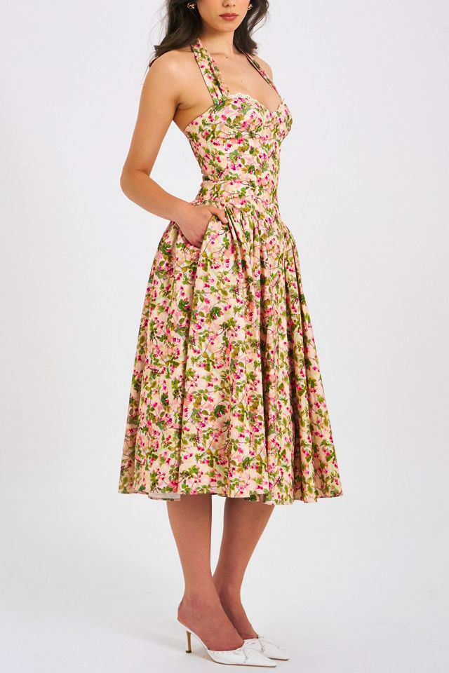 Miss Circle Niya Floral Linen Halter Maxi Dress #3