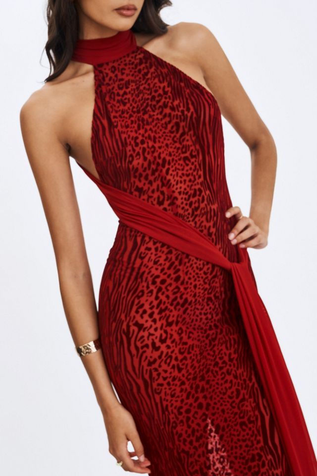 Miss Circle Cerise Burnout Velvet High Neck Maxi Dress #2