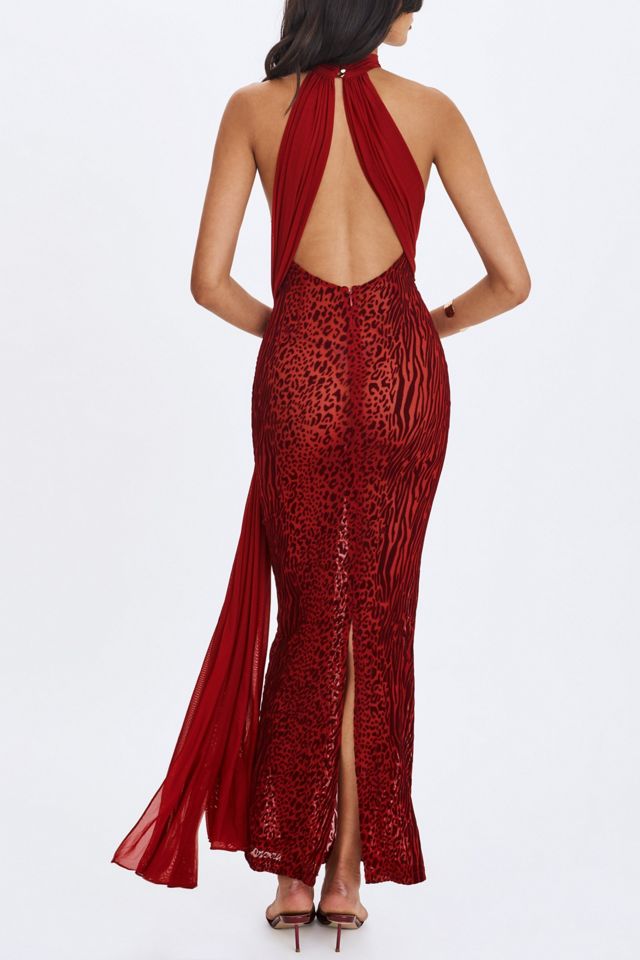 Miss Circle Cerise Burnout Velvet High Neck Maxi Dress #3