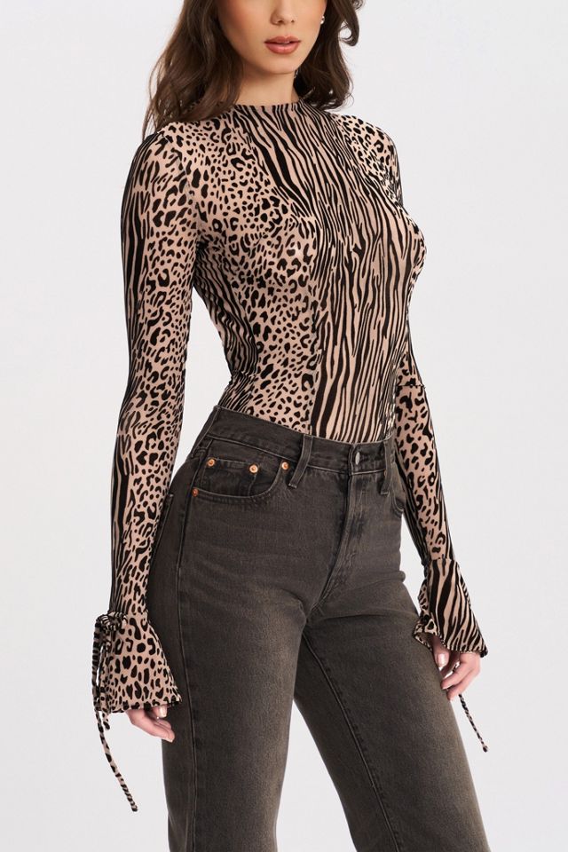 Miss Circle Ibera Animal Print Burnout Velvet Bodysuit #1