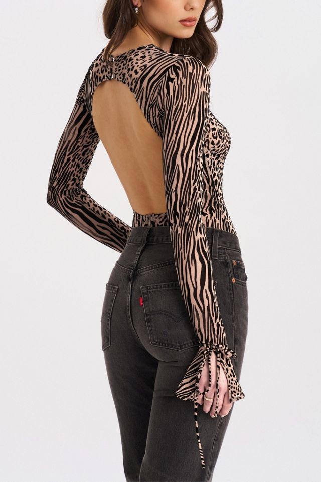 Miss Circle Ibera Animal Print Burnout Velvet Bodysuit #3