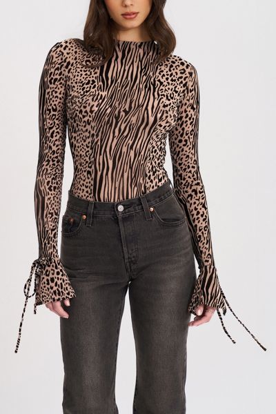 Miss Circle Ibera Animal Print Burnout Velvet Bodysuit