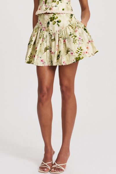 Miss Circle Zanelle Floral Drop Waist Linen Skirt