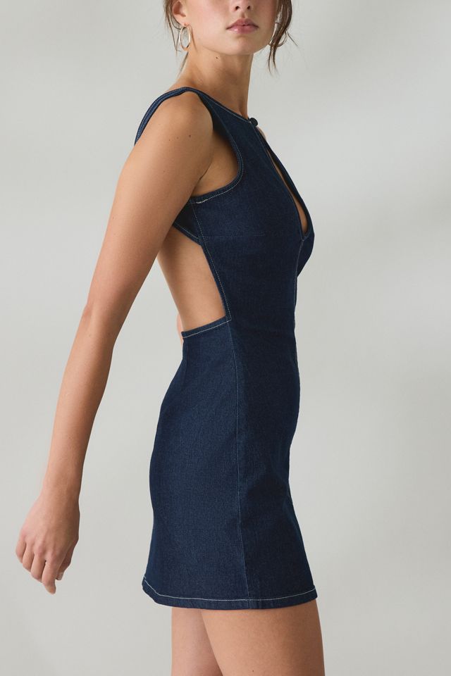 UO Nightingale Plunging Keyhole Open-Back Denim Mini Dress #3