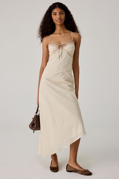 Kimchi Blue Posey Asymmetric Lace Trim Slip Midi Dress