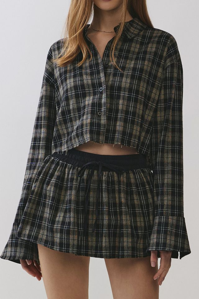 Personal Code Paloma Cropped Plaid Button Down Shirt #1