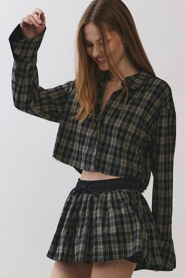 Personal Code Paloma Cropped Plaid Button Down Shirt #3