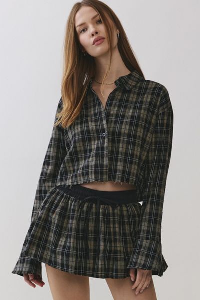 Personal Code Paloma Cropped Plaid Button Down Shirt