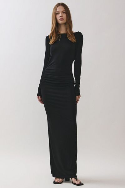 long sleeve dress black and white Long Sleeve Rib Knit Mini Dress