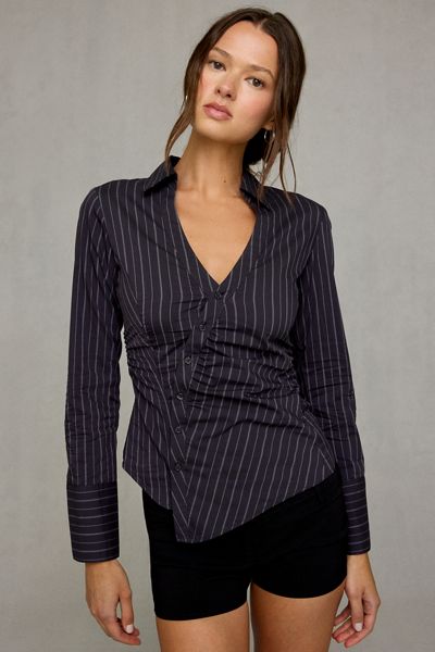 UO Leilani Asymmetric Slim Button Down Shirt