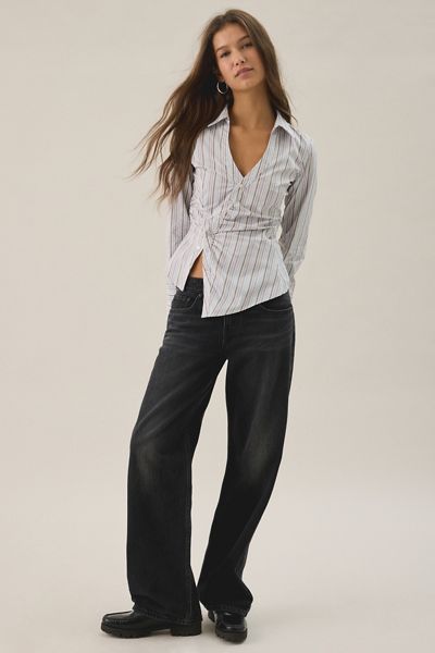 UO Leilani Asymmetric Slim Button Down Shirt