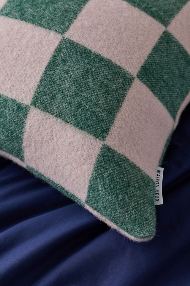 Maison Deux Checkerboard Wool Throw Pillow Case #1