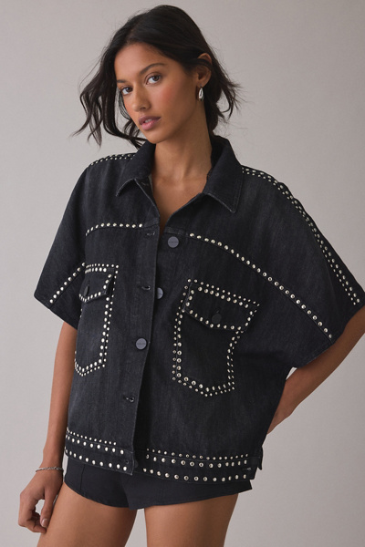 AllSaints Alba Studded Short Sleeve Denim Jacket