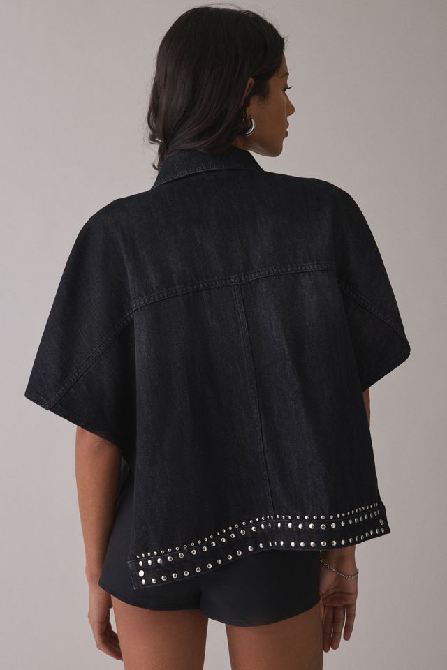 AllSaints Alba Studded Short Sleeve Denim Jacket #1
