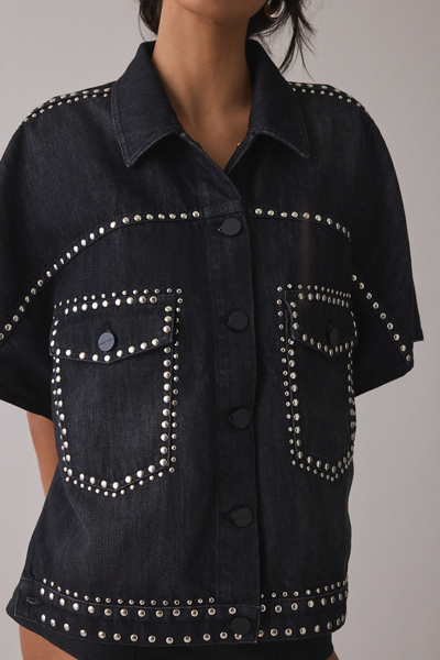 AllSaints Alba Studded Short Sleeve Denim Jacket