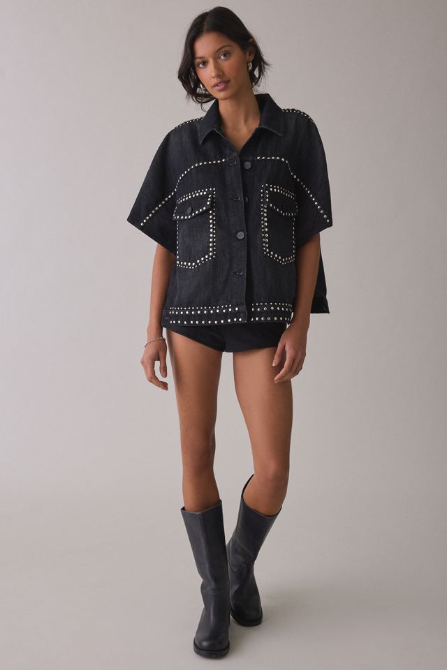 AllSaints Alba Studded Short Sleeve Denim Jacket #3