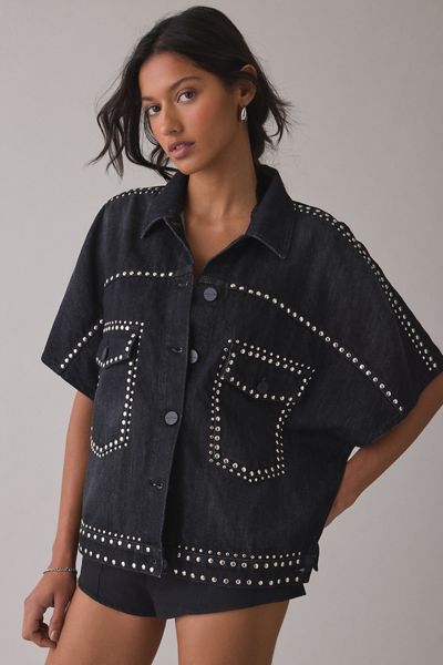 AllSaints Alba Studded Short Sleeve Denim Jacket