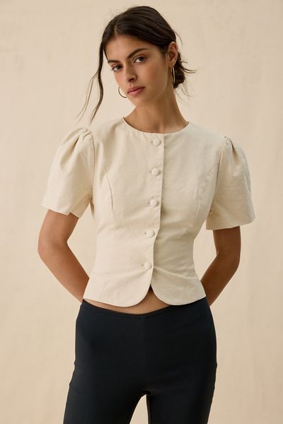 Lioness Femme Short Sleeve Button-Front Blouse