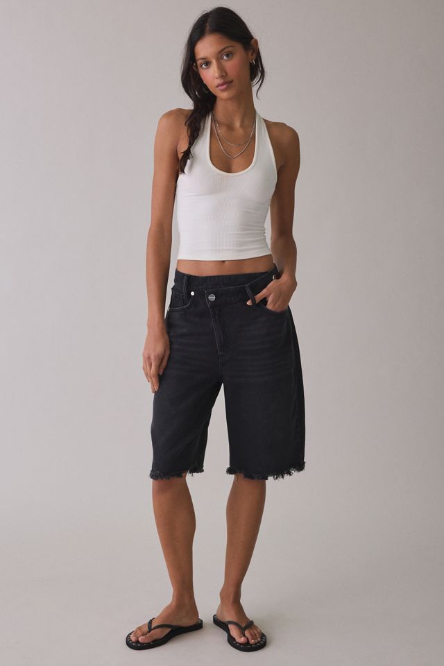AllSaints Aki Crossover Wide Leg Denim Shorts #4