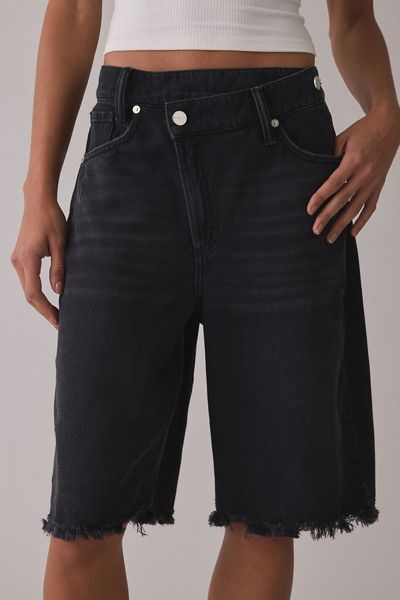 AllSaints Aki Crossover Wide Leg Denim Shorts