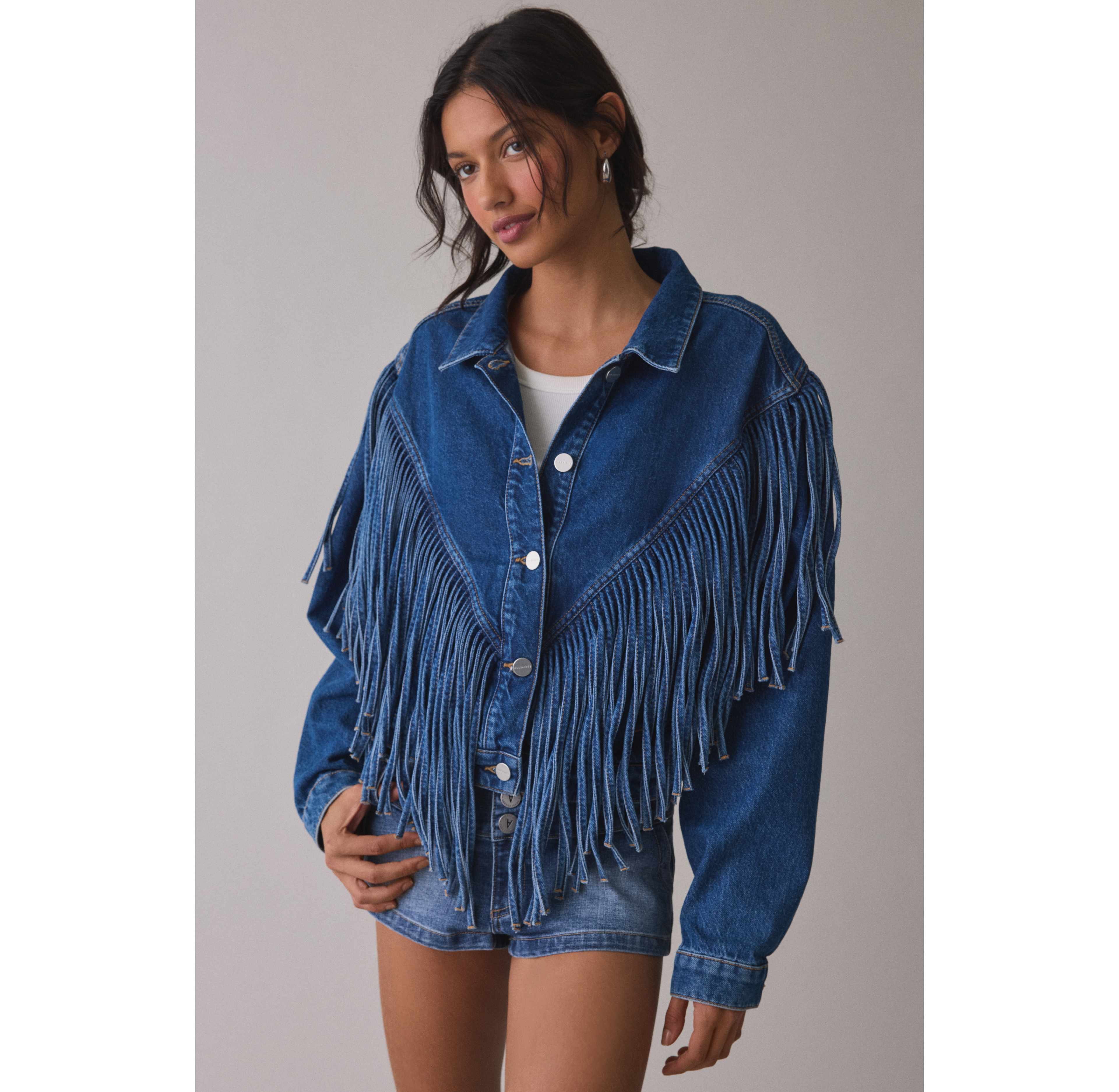AllSaints Marlene Western Tassel Denim Jacket