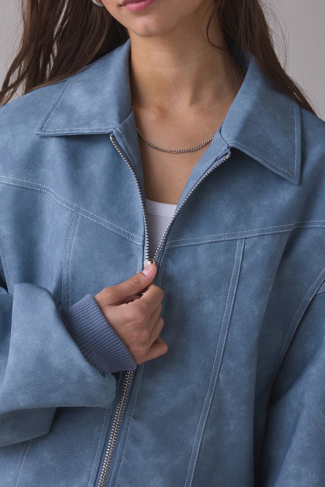 Lioness Vista Slate Faux Suede Oversized Bomber Jacket #2