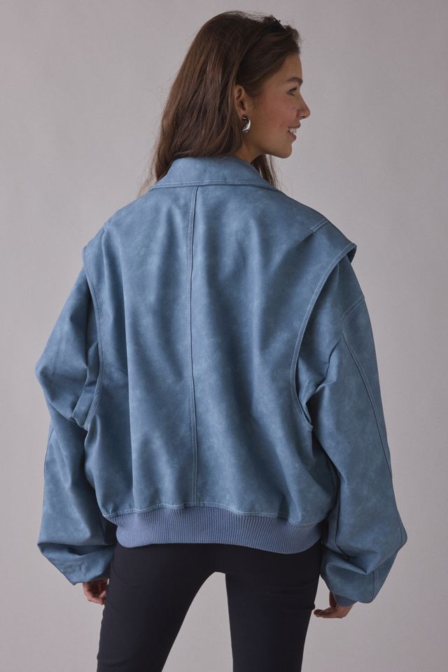Lioness Vista Slate Faux Suede Oversized Bomber Jacket #3