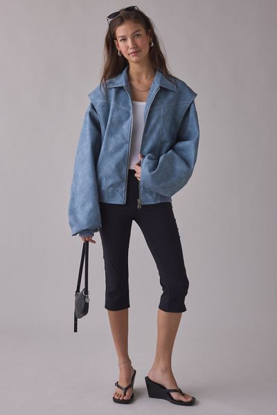 Lioness Vista Slate Faux Suede Oversized Bomber Jacket | Urban