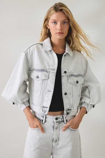 AllSaints Luca Short Sleeve Cropped Denim Jacket