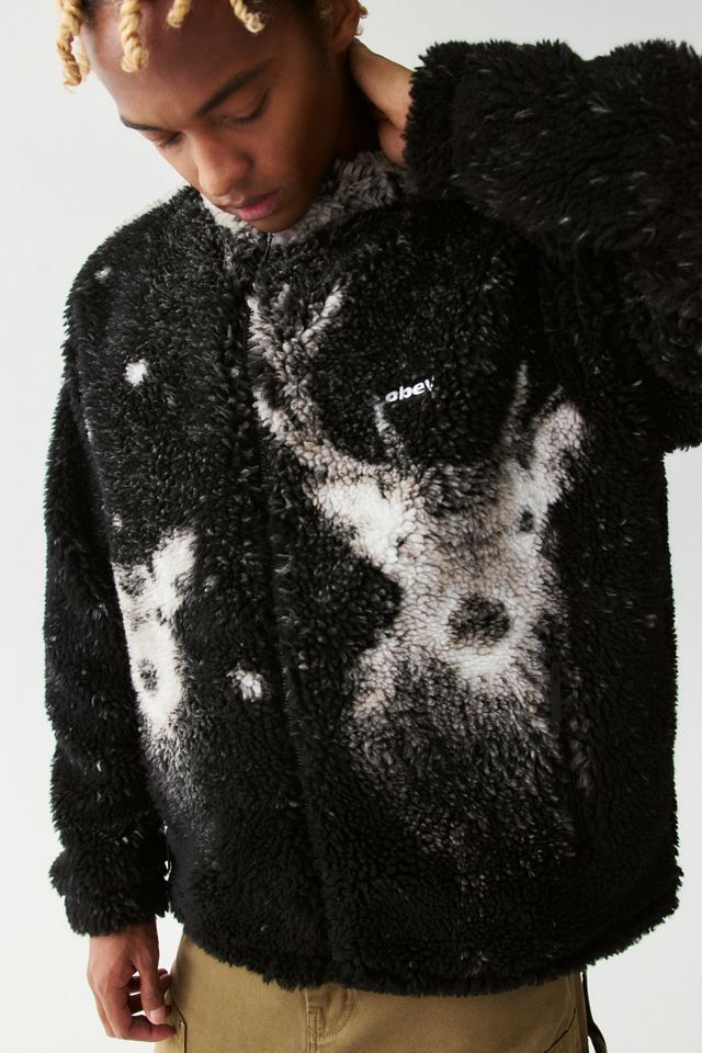 OBEY Deer Pattern High Pile Fleece Jacket #2