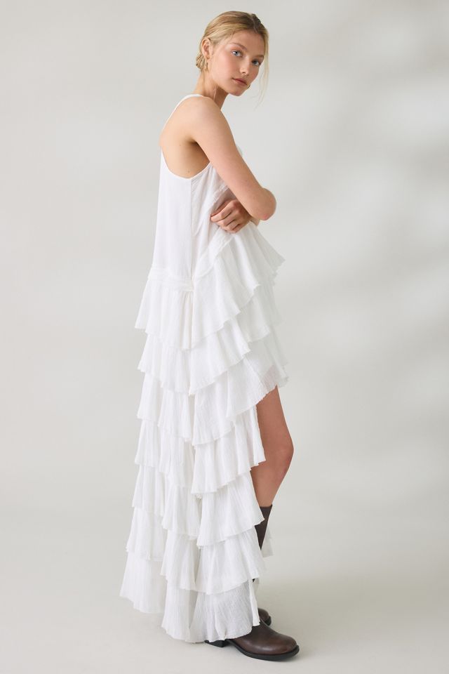 AllSaints Cavalry Crepe Twist Strap Tiered Ruffle High-Low Maxi Dress #1