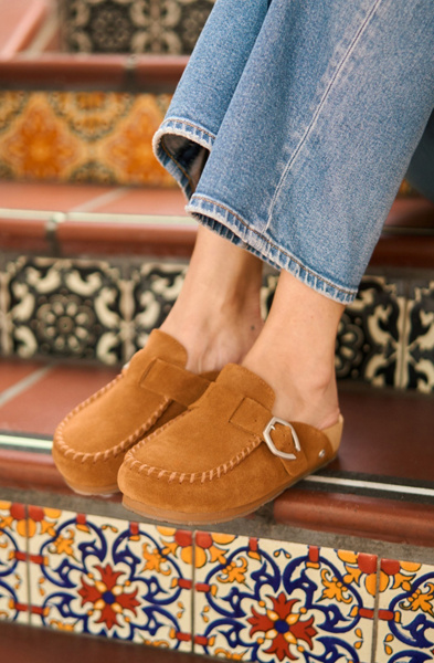 Minnetonka Suede Buckle Clog