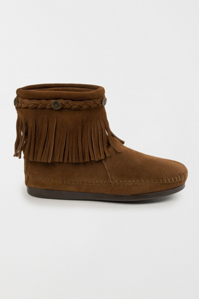 Minnetonka Suede Fringe High Top Boot in Dusty Brown, Women's at Urban Outfitters