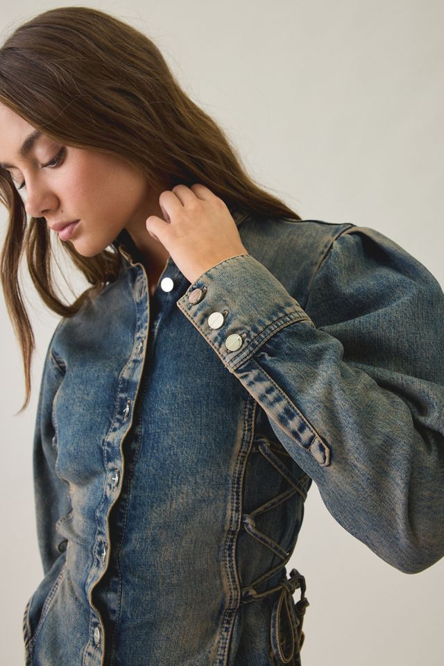 AllSaints Evanna Lace-Up Fitted Denim Shirt #3